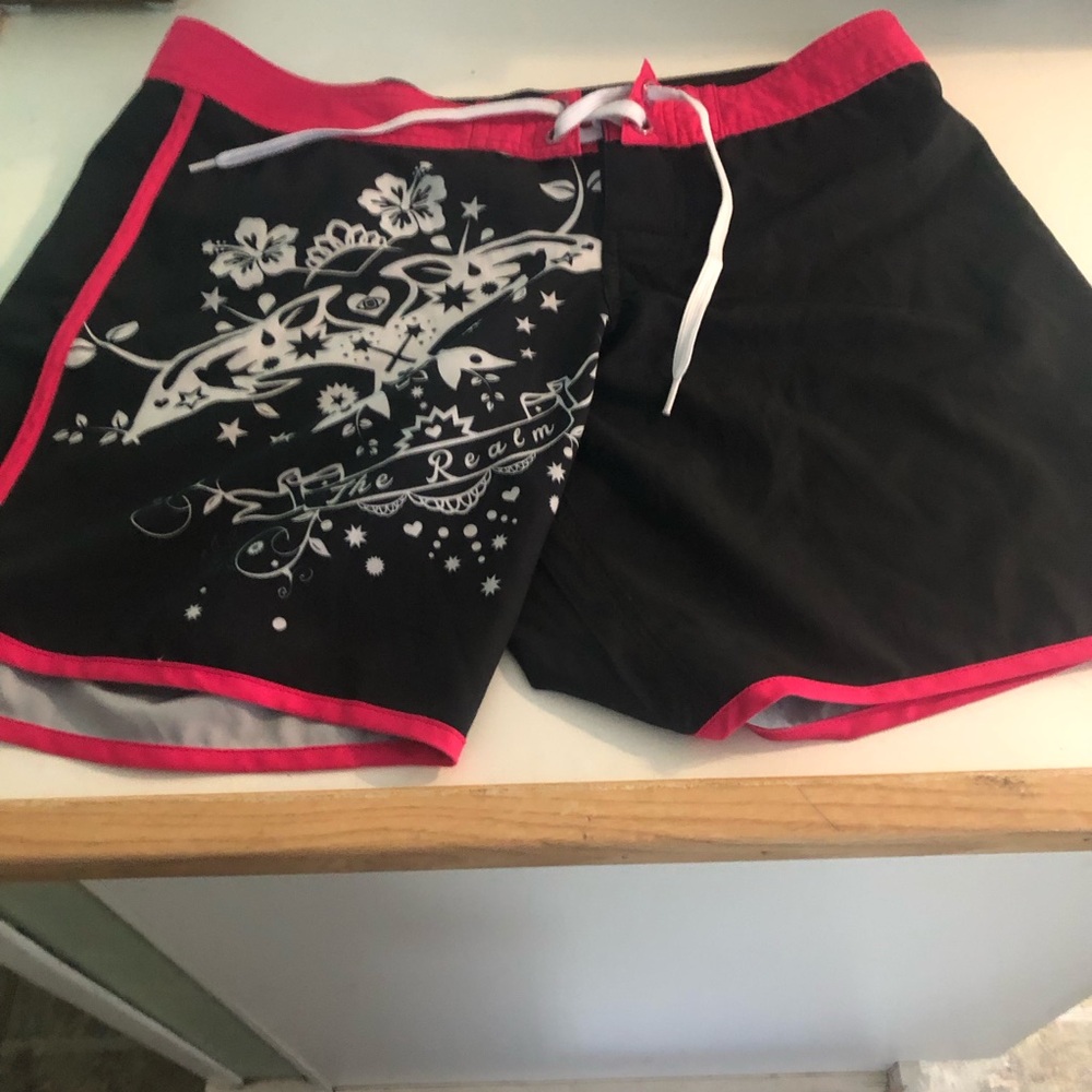 Realme Black and Pink Athletic Shorts